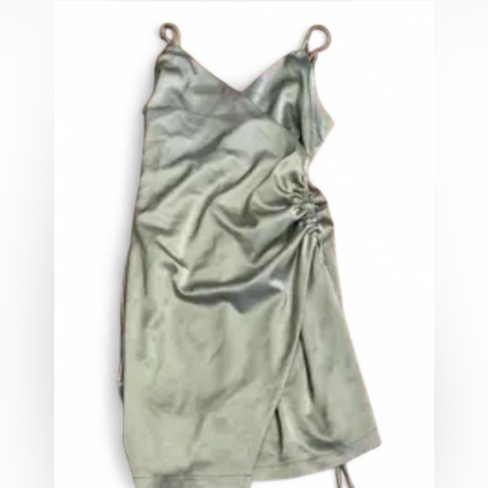 Altar'd State One Shoulder Satin Dress - Sage